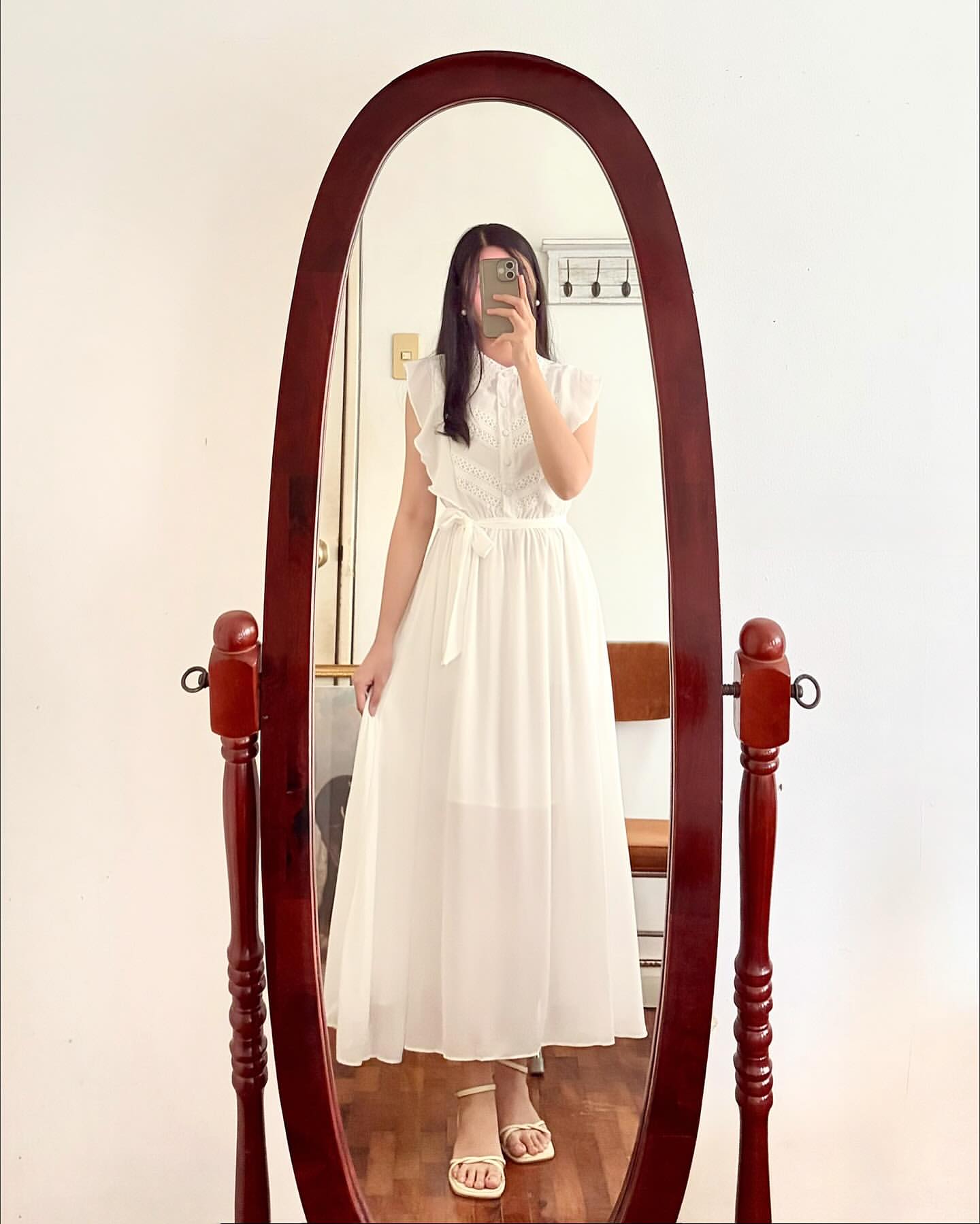 White Eyelet Ruffle Midi Dress